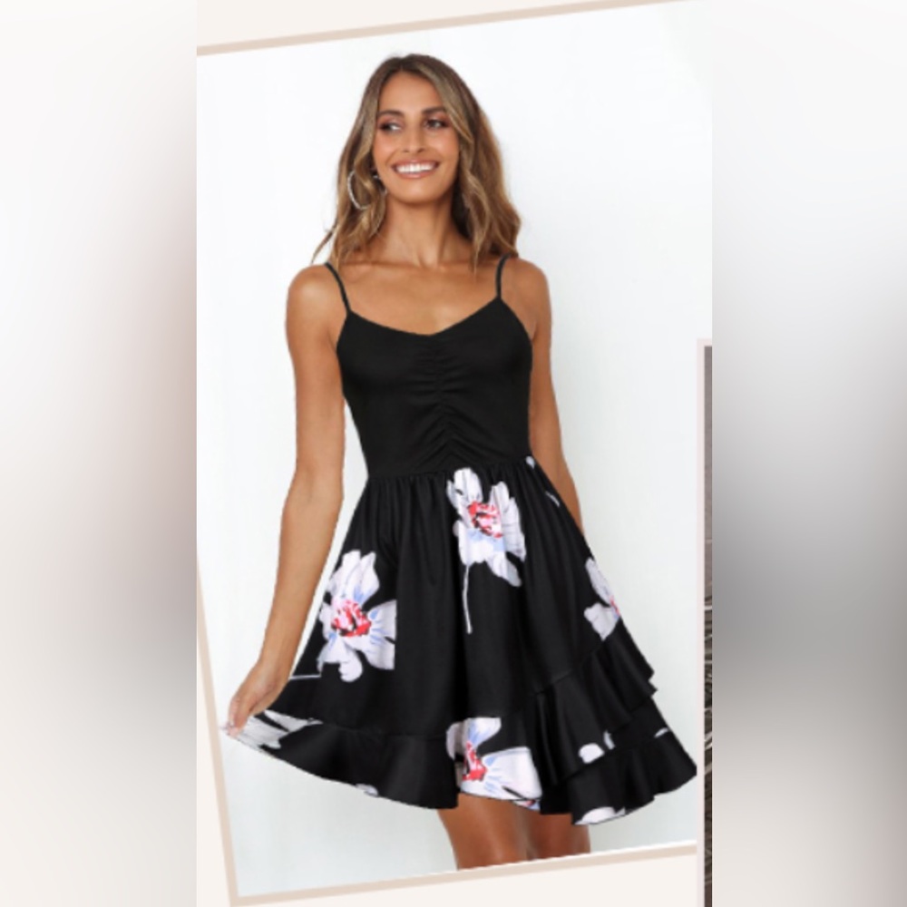 NWT Spring/Summer Dress Black w/ Floral Spaghetti Straps Size M/L